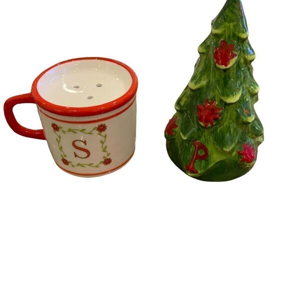 Set of Porcelain Santa Mug & Christmas Tree Salt & Pepper Shakers - Picture 3 of 3